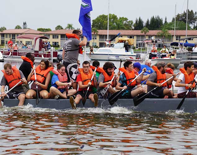 Photo of cardboard regatta by FGCU engineering students.
