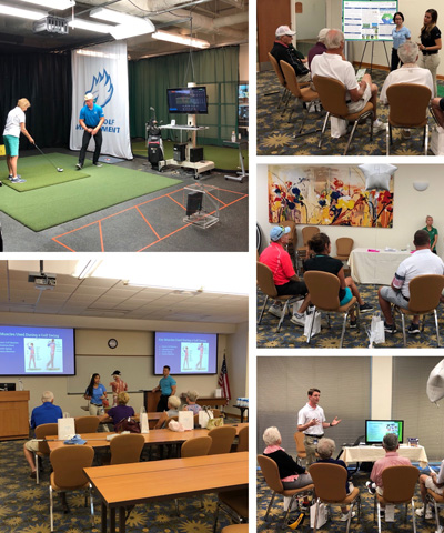 Golfing collage of students playing golf and learning about golf