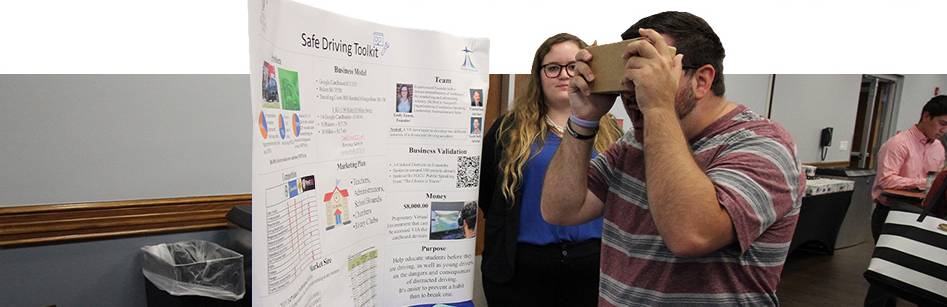 Emily Ennis demos her Safe Driving Toolkit VR Headset at the Entrepreneurship and Innovation Expo Emily Ennis demos her Safe Driving Toolkit VR Headset at the Entrepreneurship and Innovation Expo