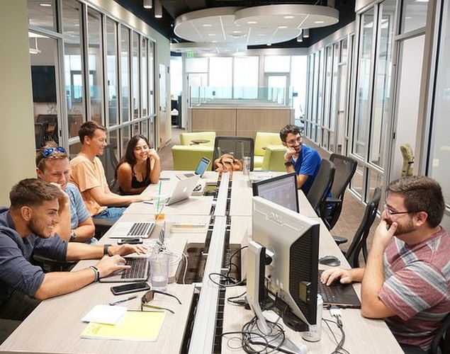 Entrepreneurship students working as team